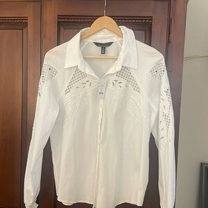 New white blouse with embroidery on sleeves and front